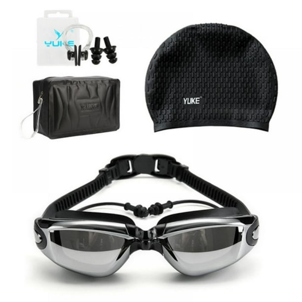 Unisex Anti-Fog Swimming Goggles Swim Cap Nose Clip UV Protection Ear Plugs